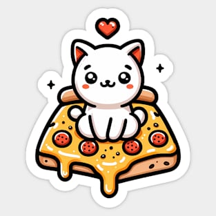 Kawaii Cat with Pizza Sticker